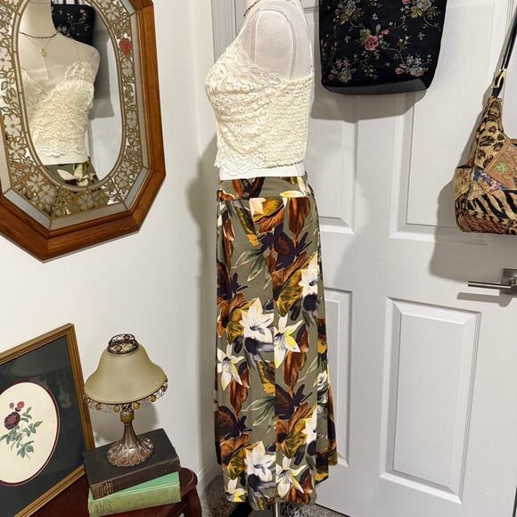VTG 90s Jones New York Green Tropical Floral 100% Silk Vacation Maxi Skirt 6/S - Picture 4 of 8